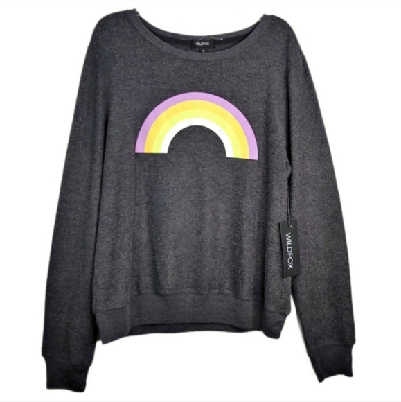 Wildfox Sommers After the Rain Gray Rainbow Sweatshirt Top Women's Size XS - Picture 8 of 8